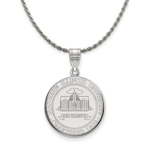 Sterling Silver Southern Illinois U. Large Crest Disc Necklace - 20 In